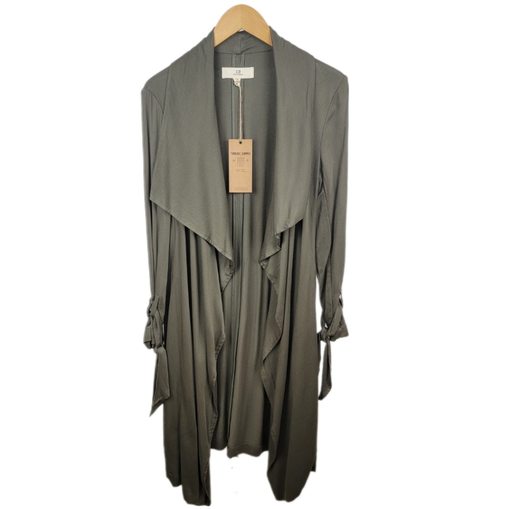 🆕️Thread & Supply Olive Waterfall Front Lightweight Trench Coat